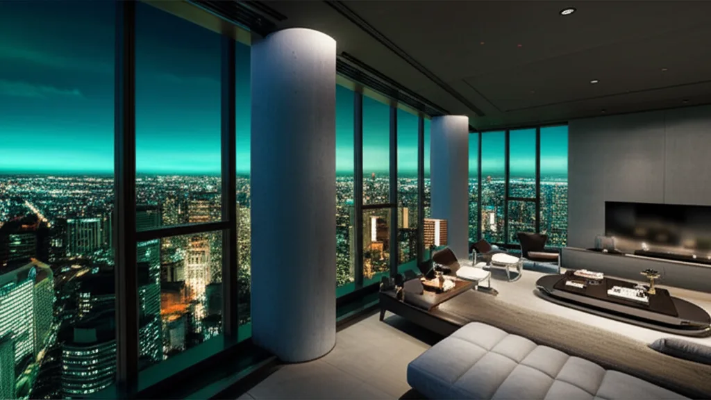 都心中古マンション価格の今後｜「ワニの口」が示す市場の変調 - 広々としたリビングルームから東京の夜景を望む高層マンションの室内