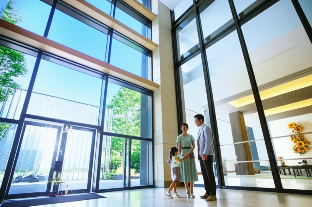 パワーカップルの家計実態|高年収世帯が陥る「消費の罠」と資産形成の本質 - 都内の高層マンションのエントランスロビーで子どもと話す夫婦