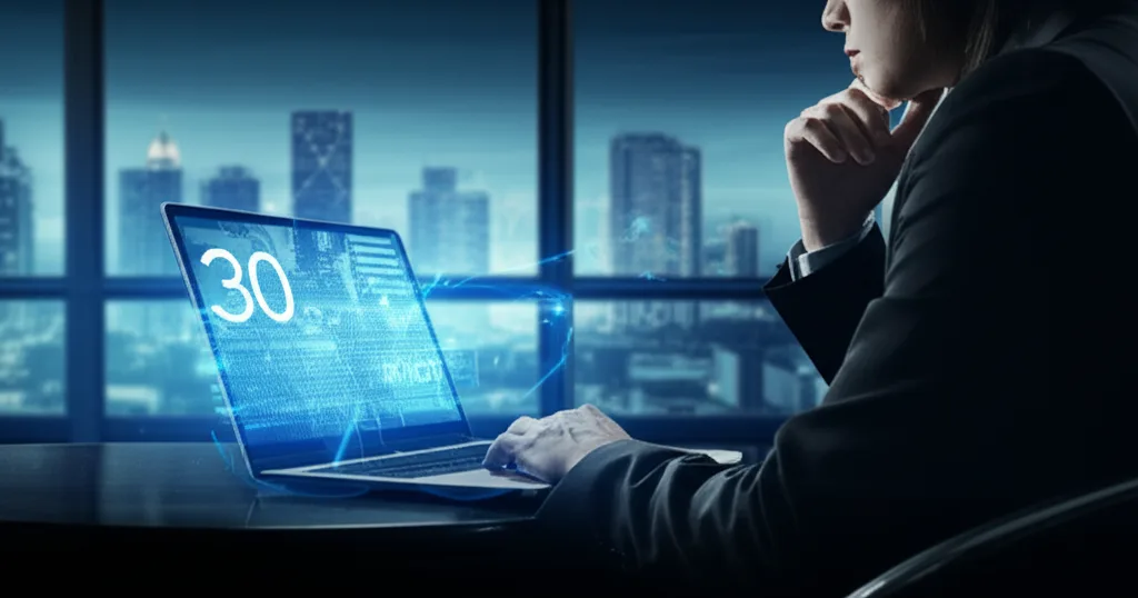 変動金利vs固定金利、ハイキャリアが選ぶべき住宅ローン戦略 - カフェのテラス席でノートパソコンを開き、数字を確認しながら考え込む30代のビジネスパーソン