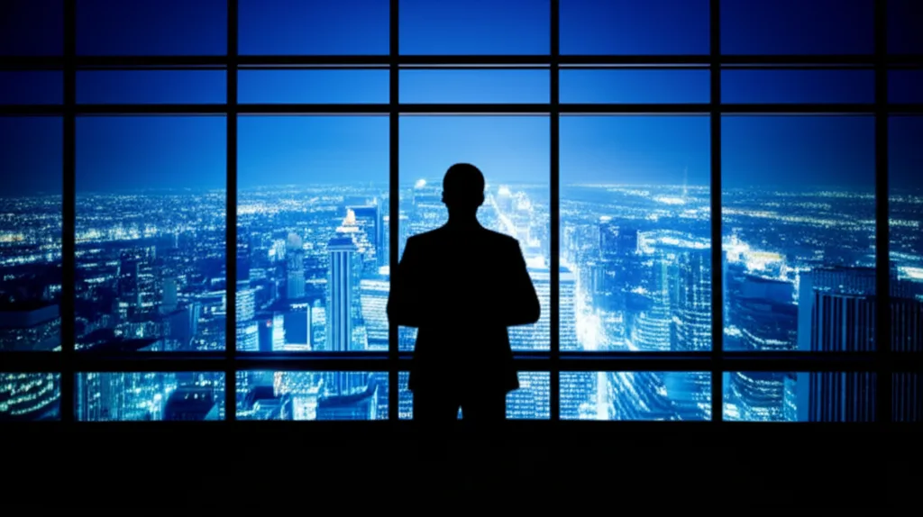 年収2000万でも幸せになれない本質的な理由 - 深夜のオフィスビルの一室で、ひとり残業するビジネスパーソンのシルエット