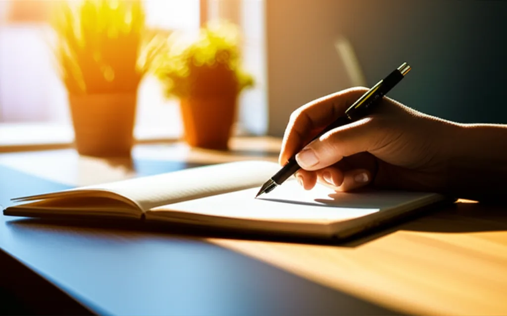 年収2000万でも幸せになれない本質的な理由 - 朝の光が差し込む書斎で、手帳に何かを書き込むビジネスパーソンの手元のアップ