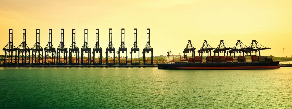 トランプ関税と対米投資リスク|日本経済への影響を読む - 港湾に並ぶコンテナクレーンと、沖合に停泊する大型貨物船の夕景