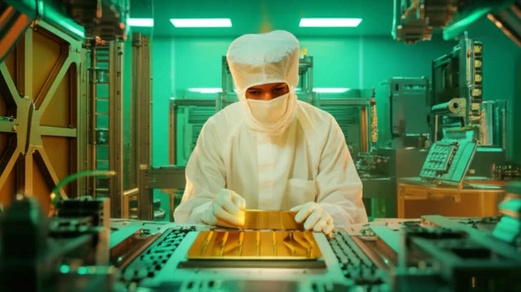 トランプ関税と対米投資リスク|日本経済への影響を読む - 最先端の半導体製造工場の内部、クリーンルームで作業する技術者たち