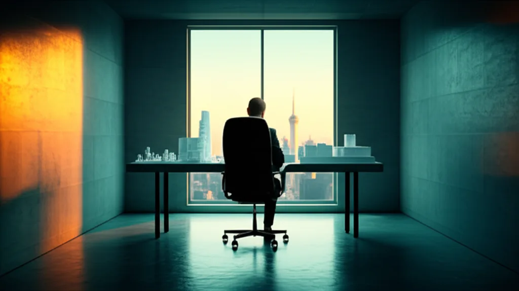 一棟アパート投資で「与信」を武器にする戦略 - 不動産会社のオフィスで、担当者と向き合って物件資料を確認するビジネスパーソンの後ろ姿