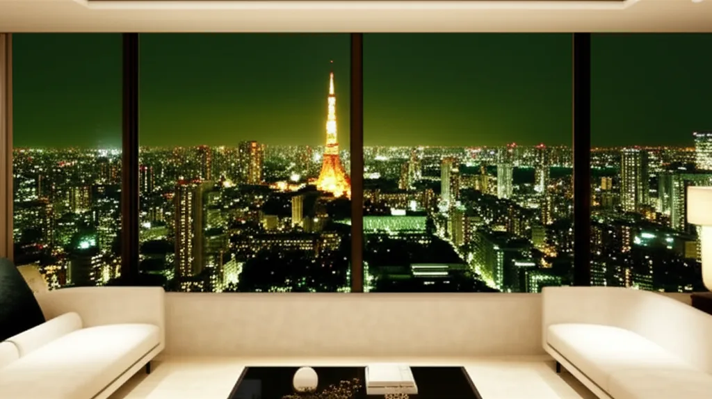 円安はいつまで続く?2026年見通しと資産防衛戦略 - 都心の高層マンションの上層階から見た夜景、煌めく街の光が広がり、遠くに東京タワーが見える落ち着いた夜