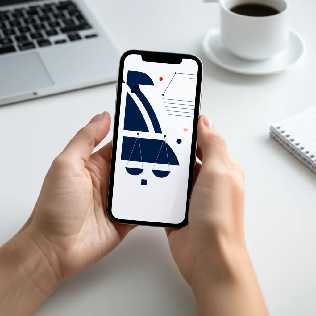 iDeCo 2026年改正｜上限引き上げで節税と資産形成はどう変わる？ - 明るいオフィスのデスクで、スマートフォンのアプリ画面を操作している30代女性の手元のアップ