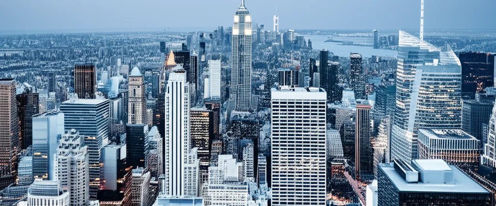 iDeCo 2026年改正｜上限引き上げで節税と資産形成はどう変わる？ - 夜明けの都市を空から俯瞰した広角のシーン、高層ビルと街の灯りが広がる壮大な景色