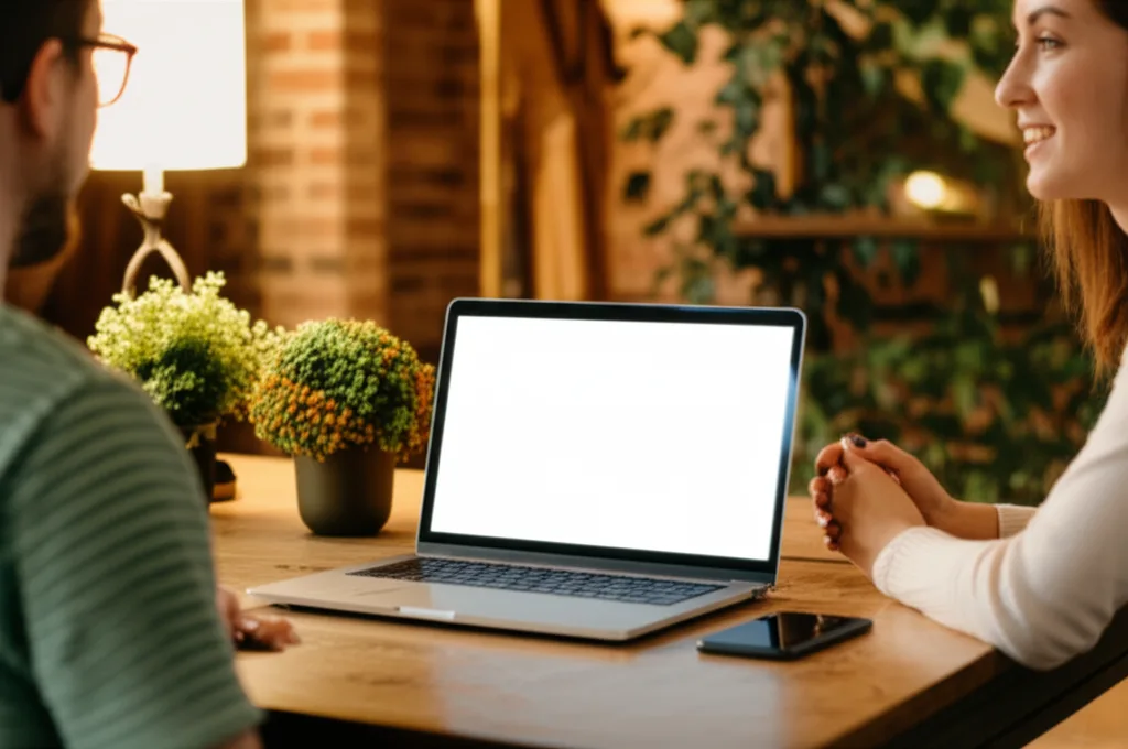 ハイパフォーマーへの10年戦略:キャリアと資産を同時に育てる - カフェのテーブルでノートパソコンを広げながら議論する若い男女のビジネスパーソン2人