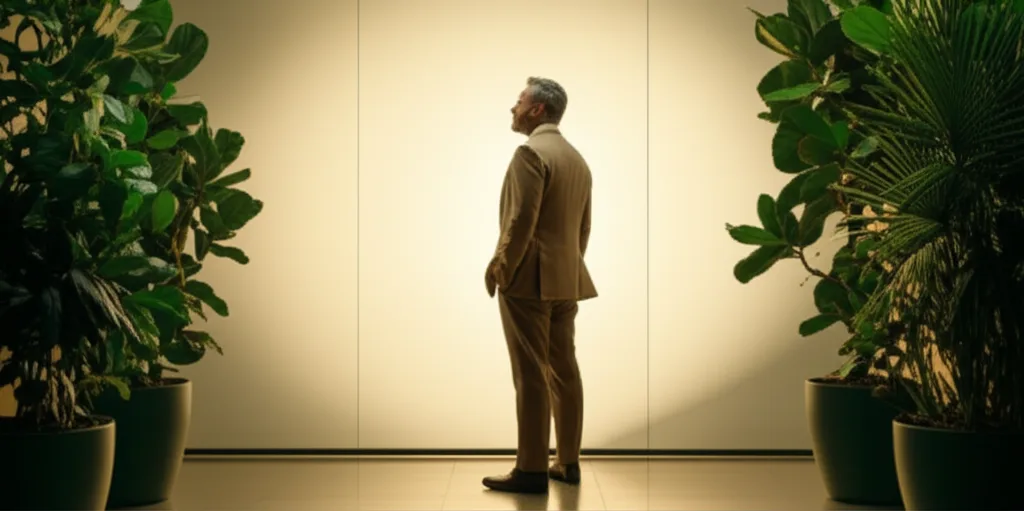 ハイパフォーマーへの10年戦略:キャリアと資産を同時に育てる - ビジネス会議室でホワイトボードを前に真剣な表情で考え込む40代のビジネスパーソン