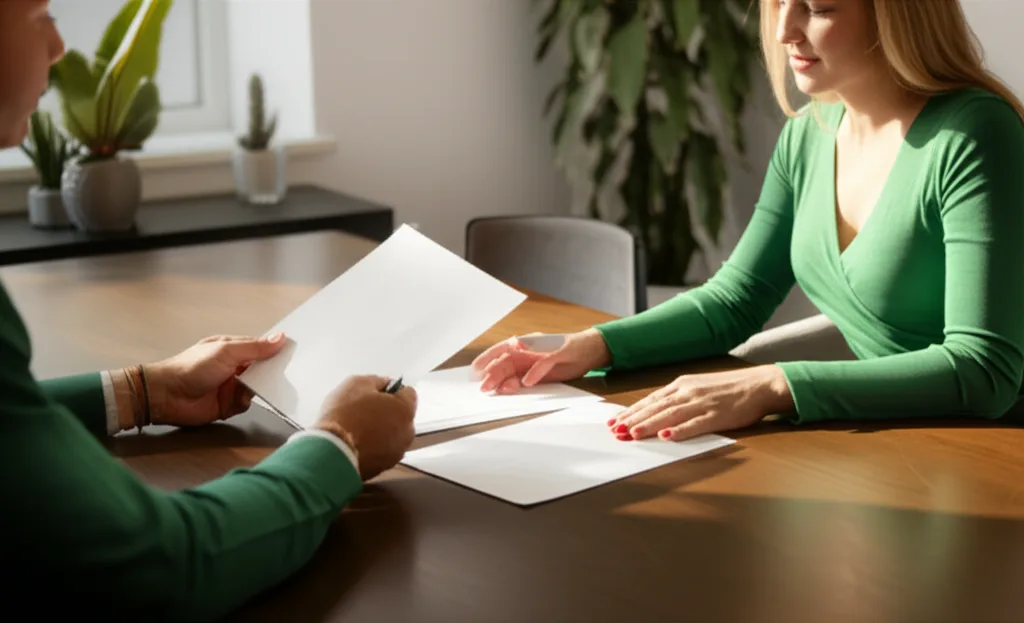 資産1億円の作り方｜会社員の与信を武器にするレバレッジ戦略 - 銀行の窓口カウンター越しに書類を確認する行員と申込者のシーン