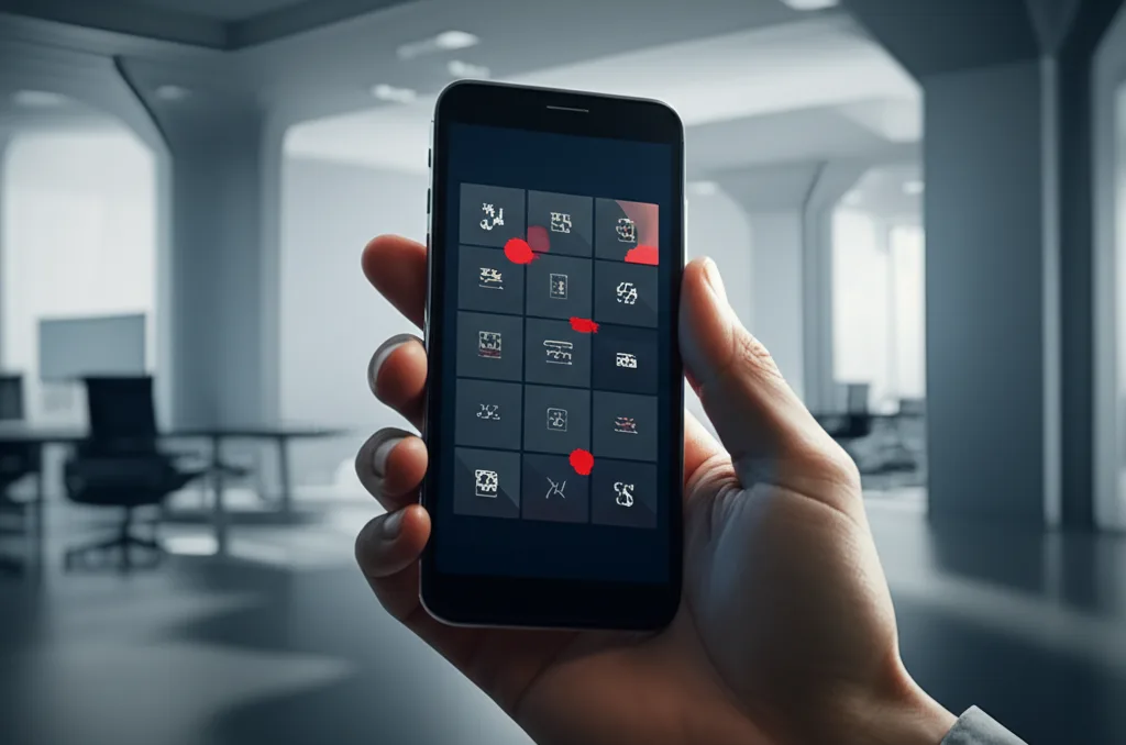 マネックス証券iDeCoでゴールド解禁|インフレ時代の資産防衛比較 - 複数の証券会社のロゴが並ぶスマートフォン画面をのぞき込む男性の手元