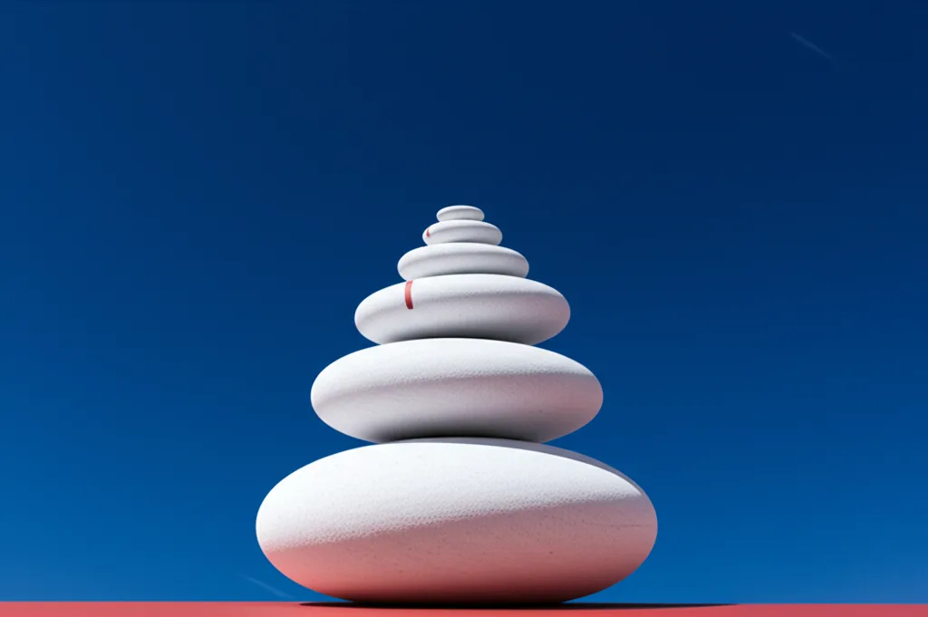 マネックス証券iDeCoでゴールド解禁|インフレ時代の資産防衛比較 - バランスよく積み上げられた石の塔と青空、安定と均衡のイメージ