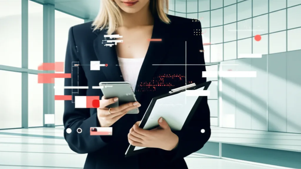 マネックス証券iDeCoでゴールド解禁|インフレ時代の資産防衛比較 - チェックリストを手に持ちスマートフォンを見るビジネスウーマン、明るいオフィス