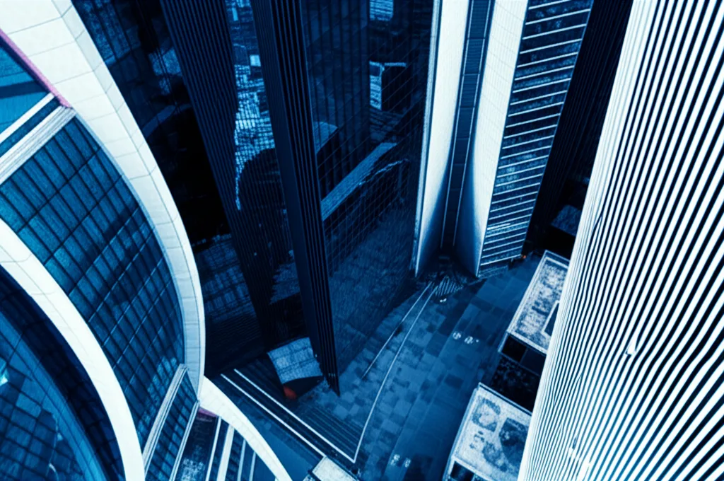 社会保険料の本質：医療赤字が示す高年収層の負担増シナリオ - 都市の高層ビル群を見下ろす展望台からの俯瞰、未来の都市景観