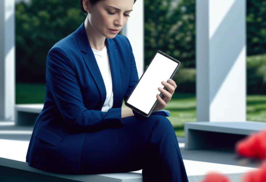 子ども子育て支援金いつから？年収別負担額と手取り影響を解説 - 緑豊かな公園のベンチで、スマートフォンを操作しながら考え込む30代のビジネスパーソン