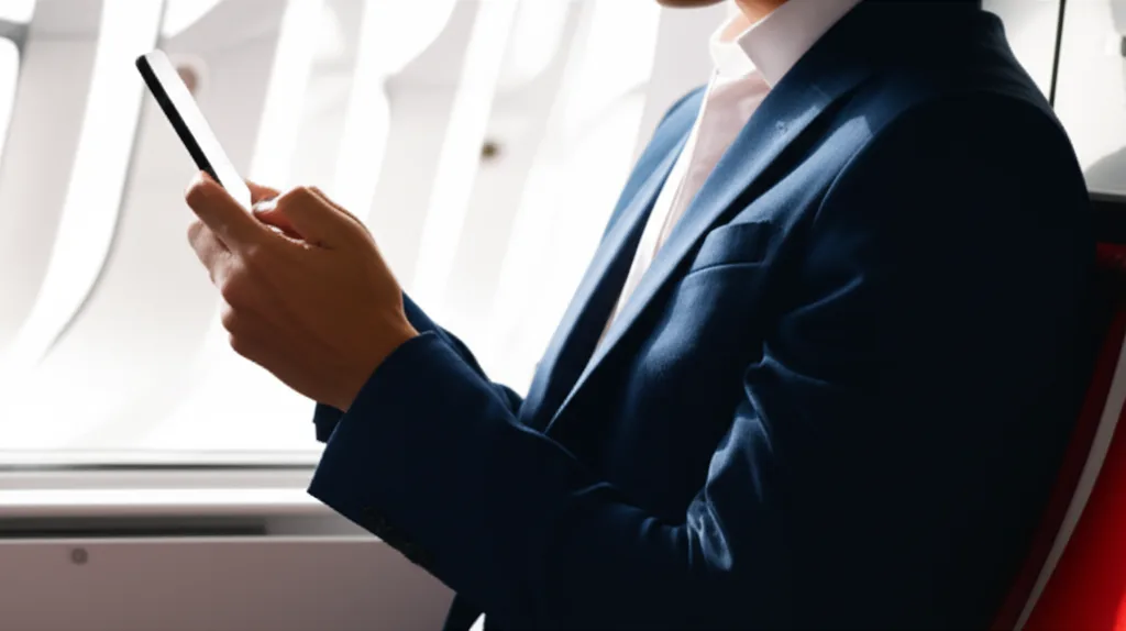 子ども子育て支援金いつから？年収別負担額と手取り影響を解説 - 朝の通勤電車の中で、スマートフォンの画面を真剣に見るスーツ姿のビジネスパーソン