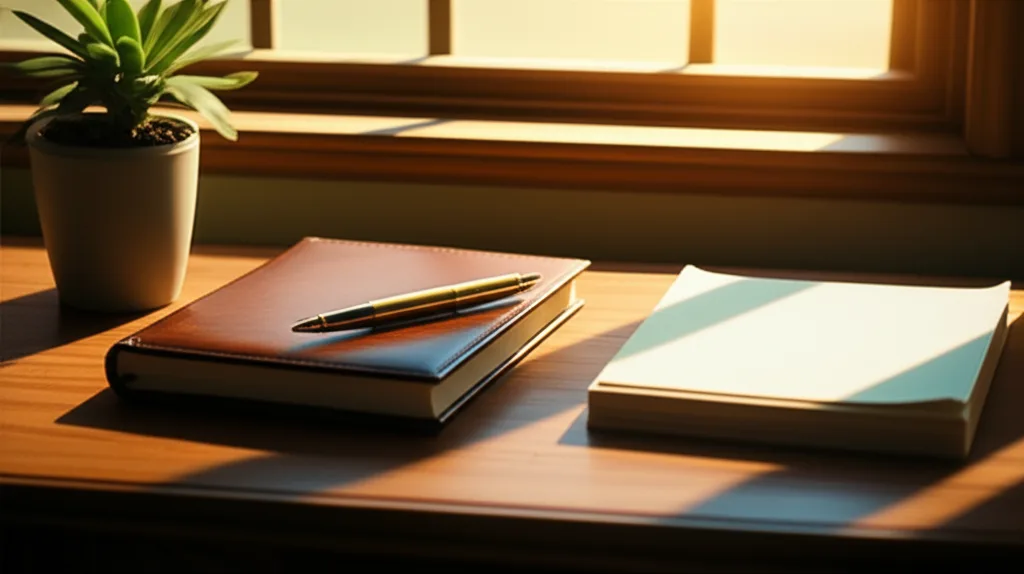 会社員投資8年で1億円｜ニッチトップ企業を狙う資産形成術 - 書類とペンが並ぶデスク、窓から差し込む朝の光