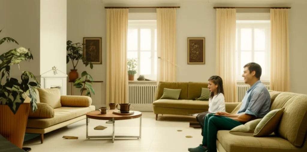 新NISA「全振り」で後悔する人の共通点と正しい使い方 - カフェのソファでノートパソコンを前に考え込む、ビジネスカジュアルの男性