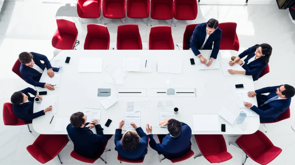 新NISA改正の重要ポイント3選｜枠拡大と恒久化の活かし方 - 明るいオフィスの会議室で、複数のビジネスパーソンが資料を広げて議論している様子