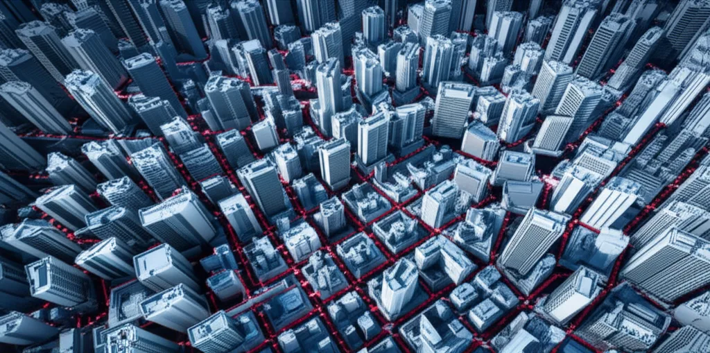 NISA改正2026と金融所得課税の行方|新政権下の資産防衛術 - 霞が関の官庁街を俯瞰した夕暮れの空撮イメージ、街灯が点灯し始めている