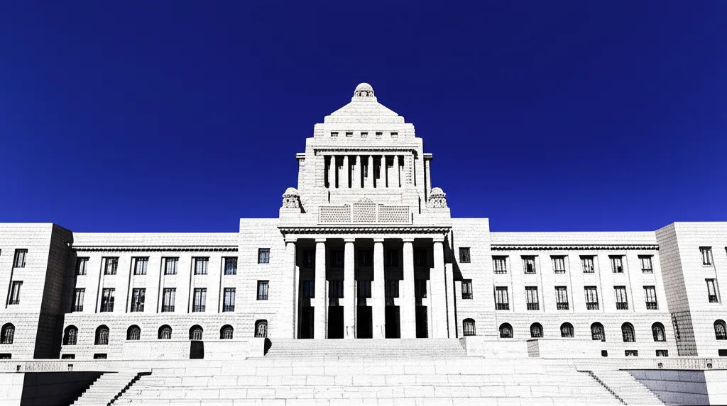 新NISA×子供の教育資金｜0歳から始める完全戦略ガイド - 国会議事堂の外観と青空、広角で撮影した荘厳な構図