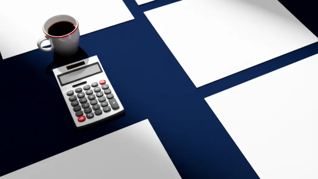 新NISA改正の重要ポイント3選｜枠拡大と恒久化の活かし方 - デスクの上に広げられた書類と電卓、コーヒーカップが置かれたオフィスの作業風景