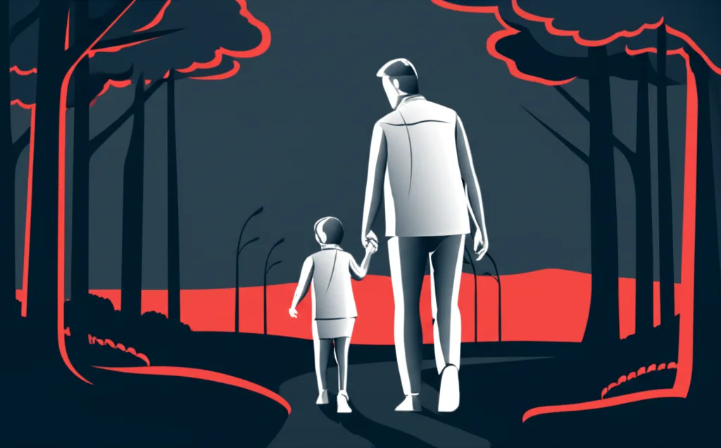 新NISA×子供の教育資金｜0歳から始める完全戦略ガイド - 夕暮れの公園で子供と手をつないで歩く親のシルエット、温かい光