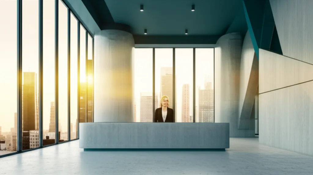 不動産投資2025年｜市場動向と会社員が取るべき戦略 - 銀行の窓口カウンターと担当者、落ち着いた照明のオフィス空間