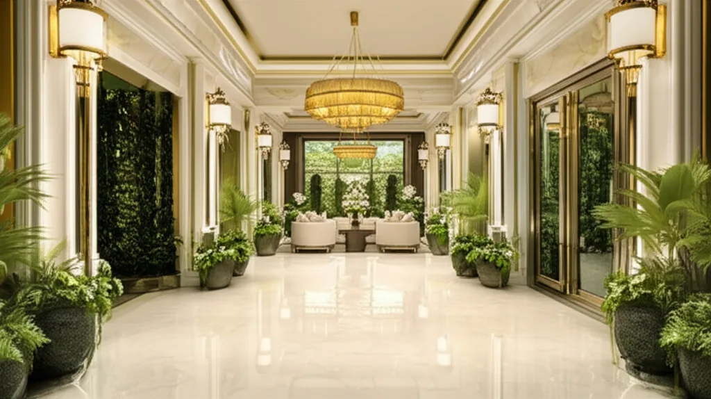 不動産投資はサラリーマンが有利？与信・融資・向いている人を解説 - 高級感のある賃貸マンションのエントランスホール、清潔感のある照明と植栽