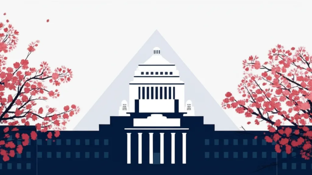 確定申告2026｜高所得者が直面する増税リスクと節税対策完全ガイド - 国会議事堂を遠景に、手前に桜の木が咲いているシーン