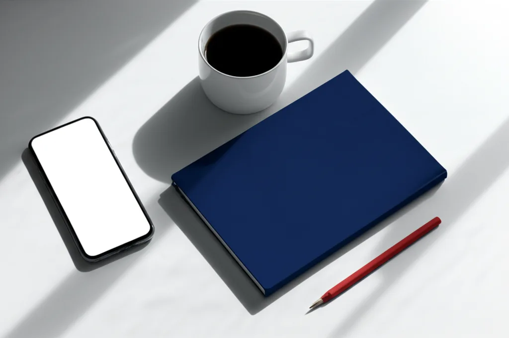 確定申告2026｜高所得者が直面する増税リスクと節税対策完全ガイド - 白い机の上にコーヒーカップと手帳、スマートフォンが置かれ、窓から朝の光が差し込んでいるシーン