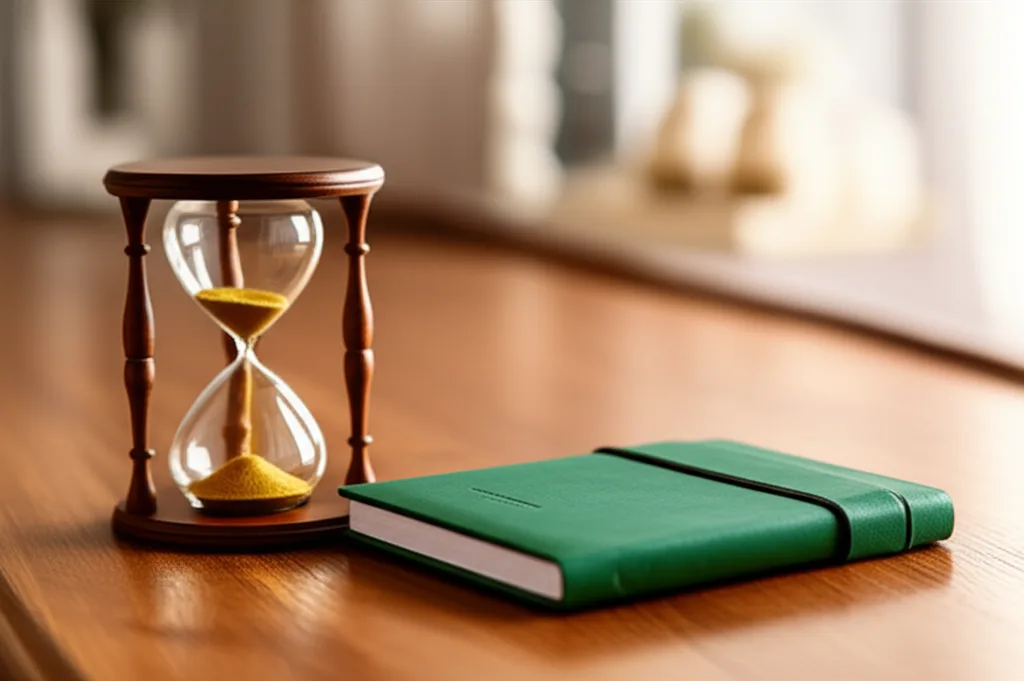 相続税対策の本質｜会社員が今すぐ始めるべき資産防衛の構造 - 砂時計と手帳が並んだデスクの上のクローズアップ写真