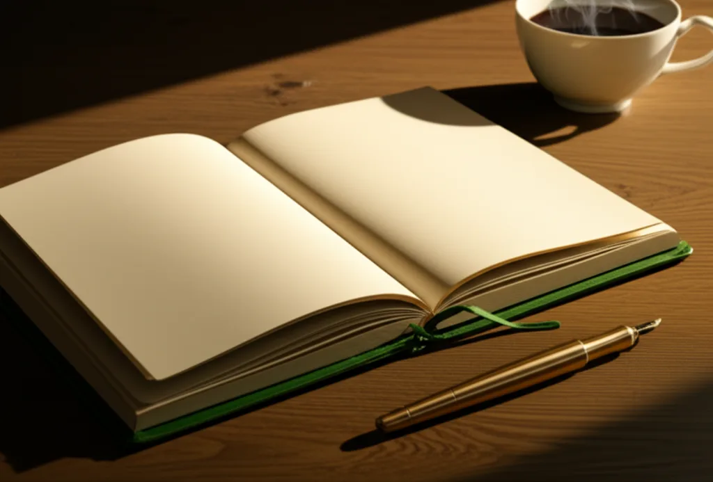 相続税対策の本質｜会社員が今すぐ始めるべき資産防衛の構造 - 木製のデスクの上にノートと万年筆、コーヒーカップが置かれた落ち着いた書斎の風景