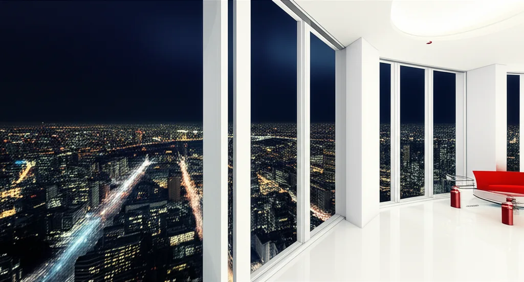 年金増額2026年、高所得者の手取りはどう変わるか - 夜の東京、高層マンションの窓から見下ろす都市の夜景。室内の暖かい光