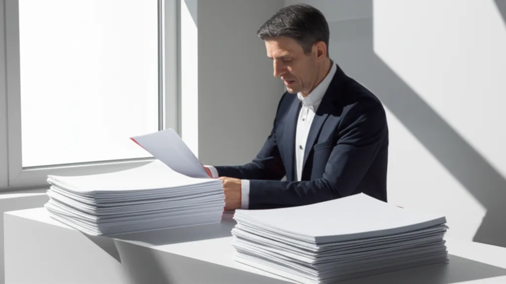 社会保障国民会議が示す2027年介護報酬改定と高所得者の負担増対策 - 窓際のデスクで書類を確認する中年男性のシーン