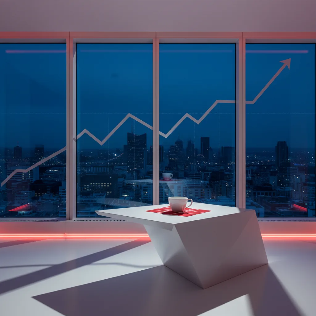 一人社長の節税と法人活用｜会社員が知るべき仕組みと実践 - 高層マンションのリビングから見える夜景とテーブルの上のコーヒーカップ