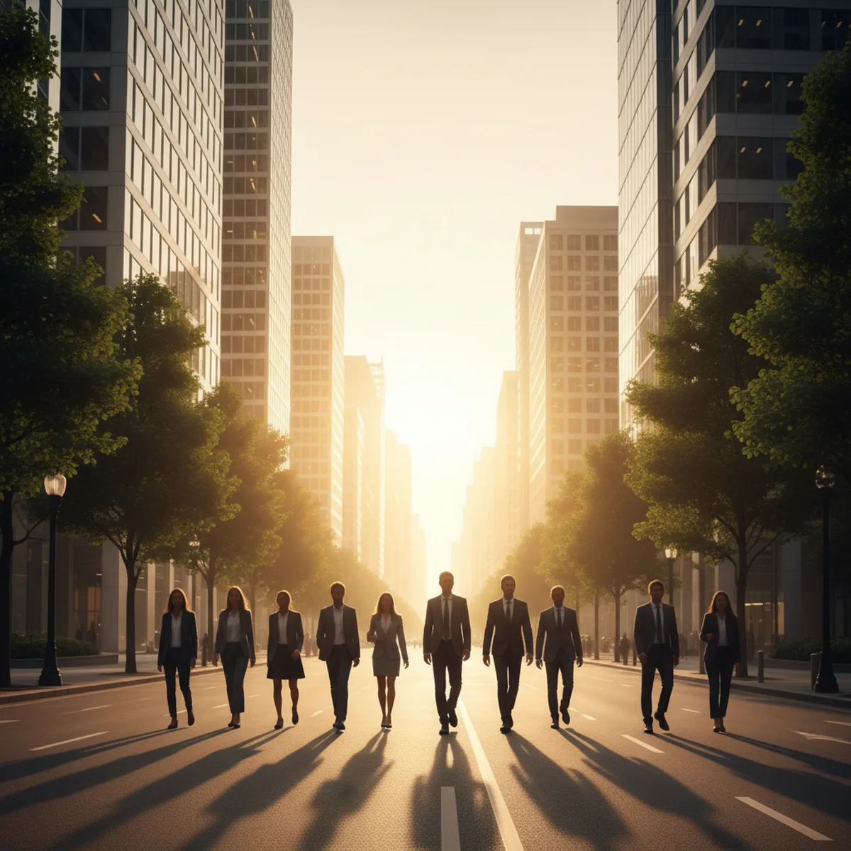 相続税対策の本質｜会社員が今から備える資産防衛の仕組み - 朝の丸の内オフィス街を歩くビジネスパーソンたちのシルエット