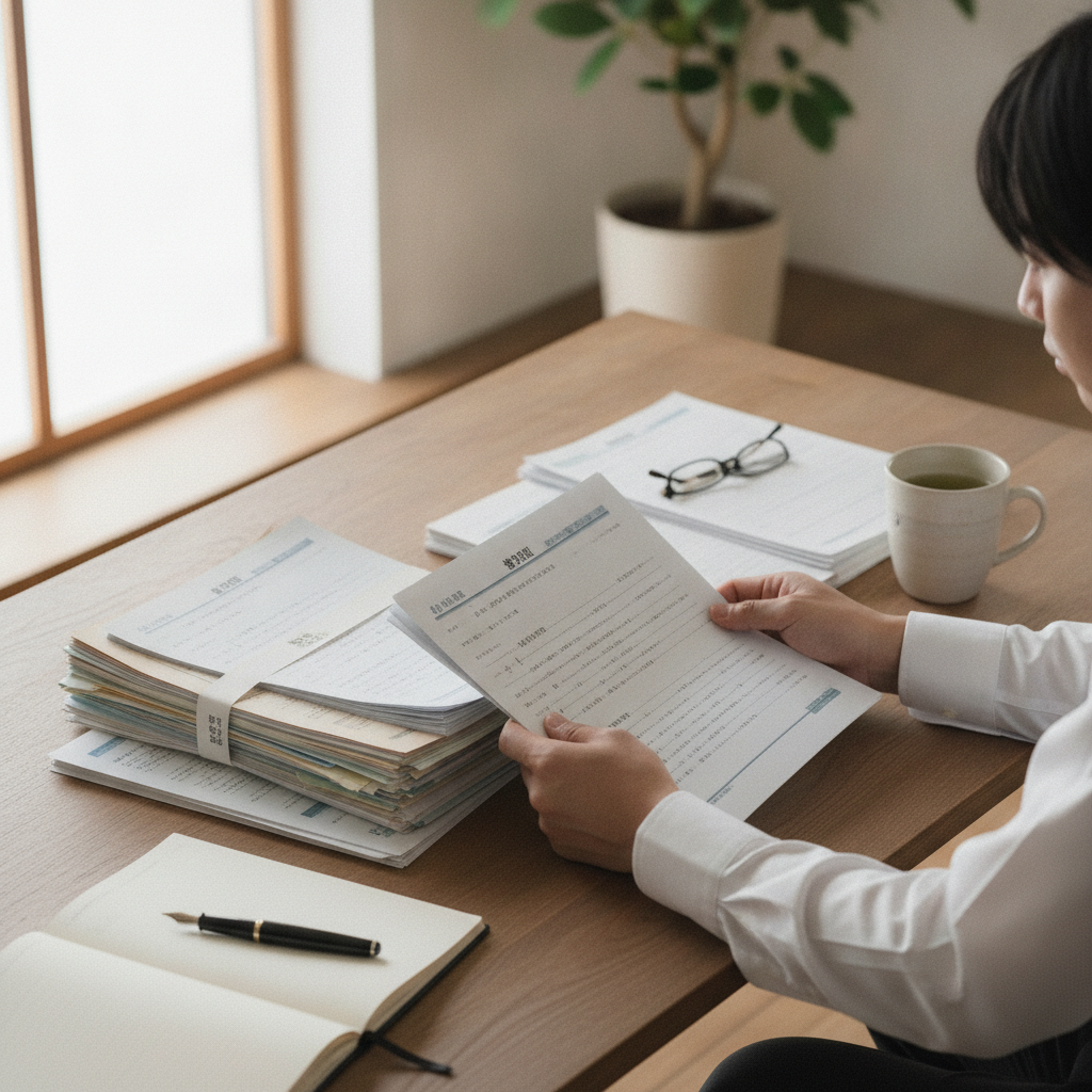 アイキャッチ: 年収・時間・与信・家族合意という4枚のカードを天秤に乗せ、会社員が一手を選ぼうとしている俯瞰イラスト