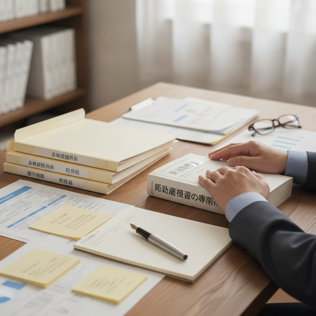 図解3: 融資審査で年収以外の複数項目（勤続・負債・属性・事業状況）が審査テーブルに並べられ、総合判定される様子の図解