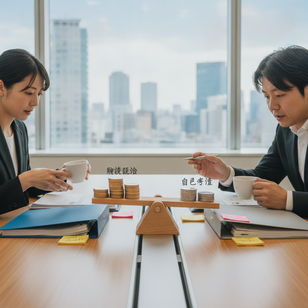 図解4: 融資割合と自己資金のバランスをシーソーで表現した図