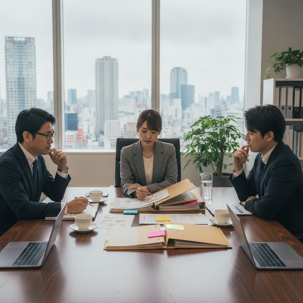 図解4: 3本の道(今すぐ・相談後・まだ動かない)に選択肢のボールが振り分けられていく図解