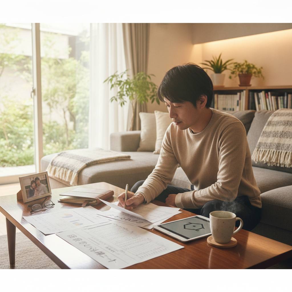 図解5: リターンとリスクを左右に乗せた天秤のイラスト。不動産で失敗しないために、会社員が先に整理すべき判断軸 / 不動産投資の第6章で、読者が比較・判断...