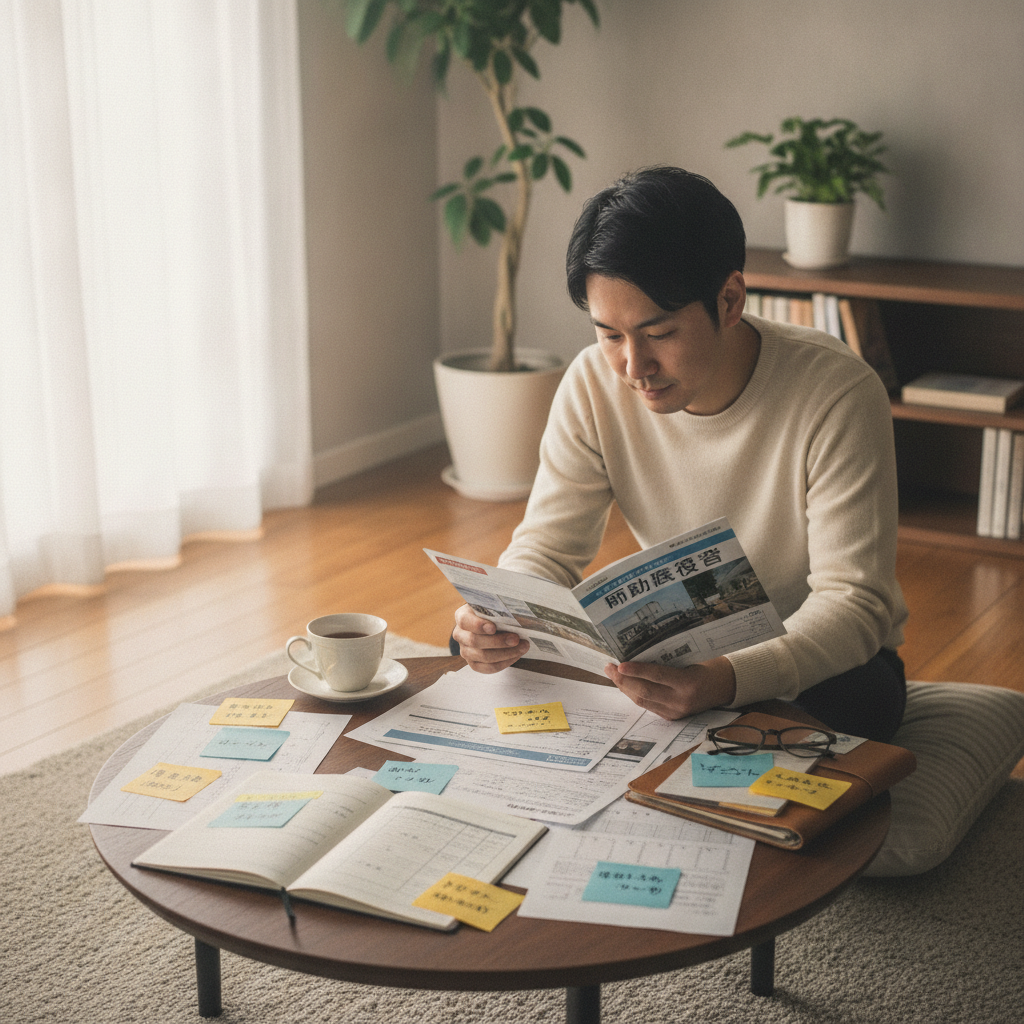 図解5: 「表面利回り8%」と書かれた札を1枚ずつめくると、空室・経費・修繕・金利という前提が現れる仕掛けのイメージ