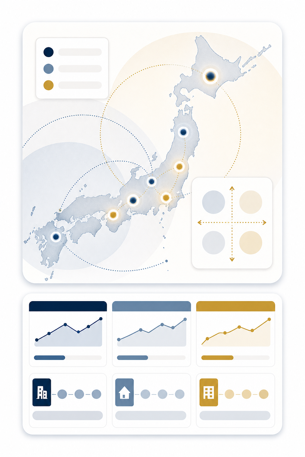 図解4: 日本地図上に主要5大都市をハイライトし、2050年の人口推計を重ねたマップ